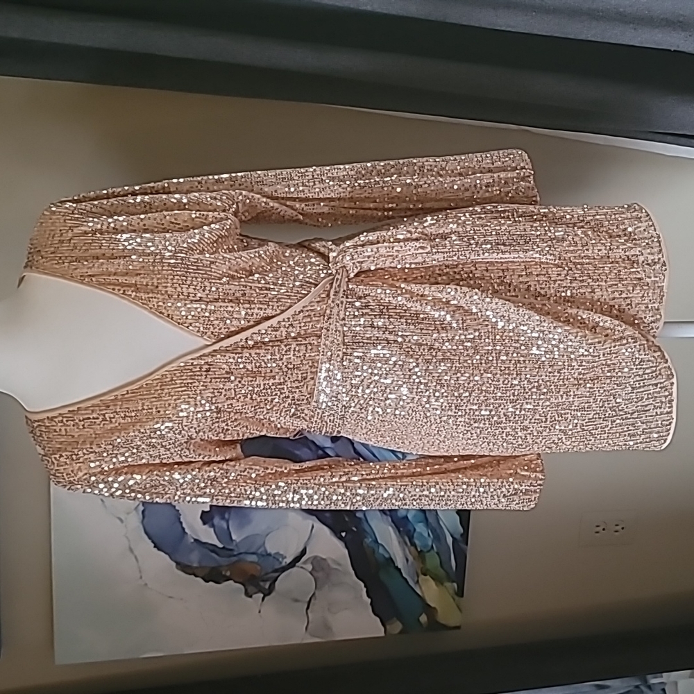 🦄 Rose Gold Sequin Wrap Dress size S FORVER 21